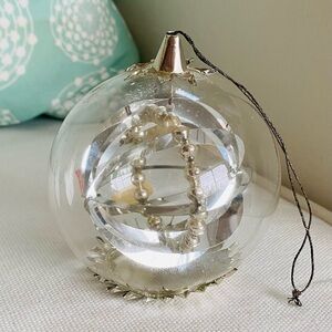 Vtg RESL LENZ Germany Clear Glass Silver Foil Spinner Diorama Christmas Ornament